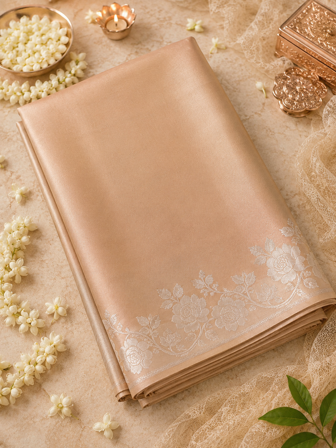 Champagne Banarasi Silk Saree