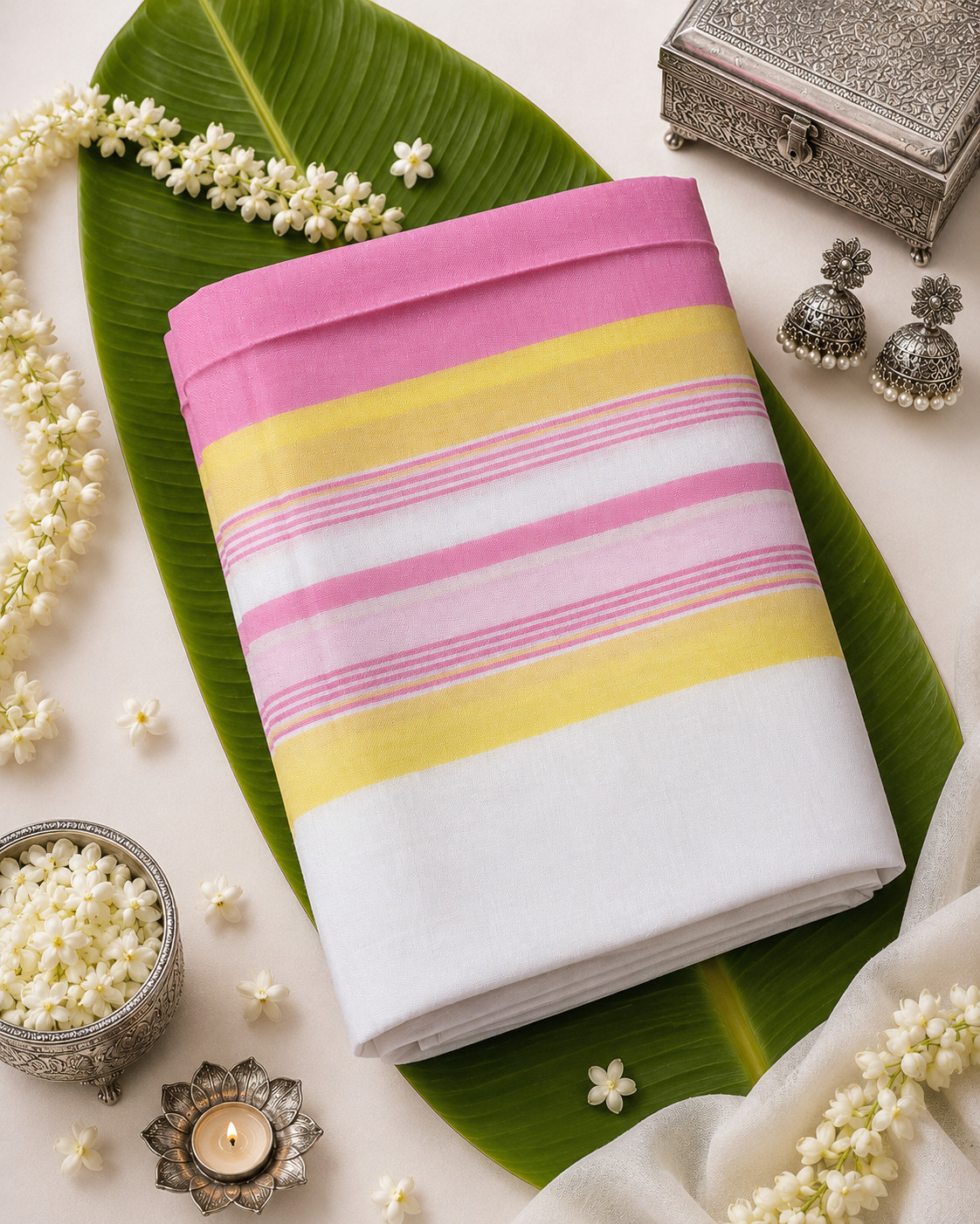 Pure Cotton White and Pink Handloom Saree