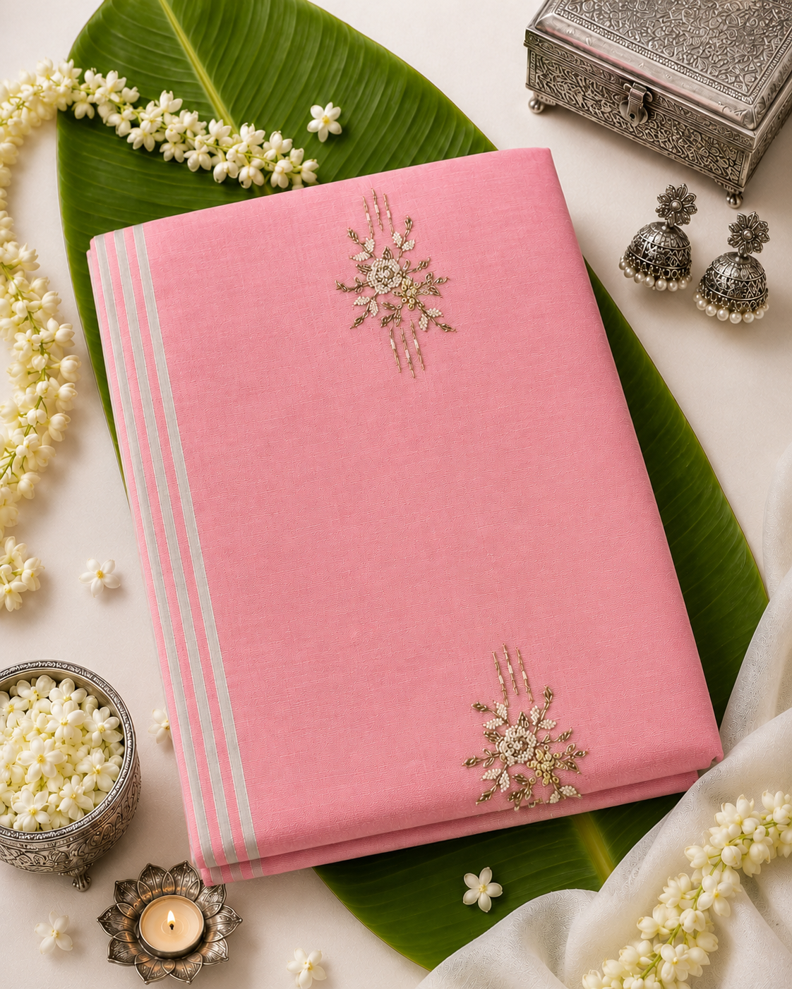 Pink Pure cotton handcrafted Saree