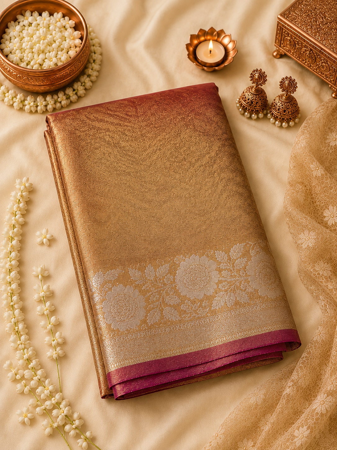 Rani Pink Tissue Banarasi Silk Saree