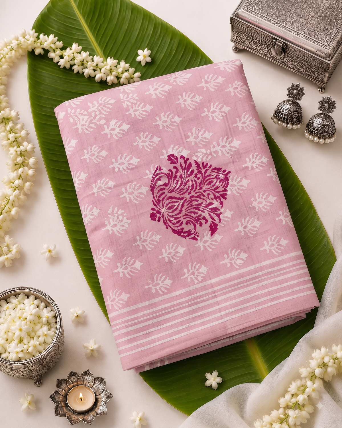 Pure Cotton Pink Handloom Saree