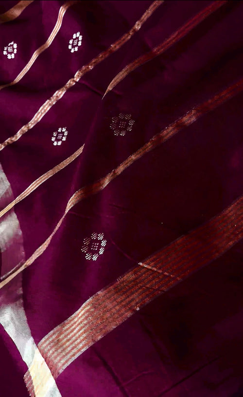 Maroon-Golden Booti Pure Cotton Saree
