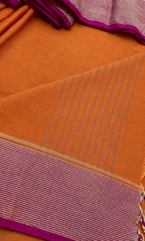 Burnt Orange-Golden Booti Pure Cotton Saree